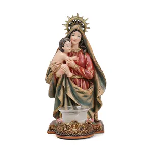 Resina personalizzata chiesa decorazioni per la casa piccola scultura cattolica religiosa vergine maria con portacandele statua gesù bambino