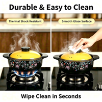 Casserole en céramique noire de 6,5 L avec motif décoratif, style chinois, écologique, durable, pour cuisinière à gaz, antiadhésive, avec revêtement de qualité alimentaire, compatible lave-vaisselle