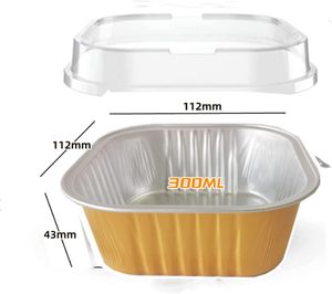 300ml/200ml <b>Takeaway</b> Food <b>Container</b> Square Dessert Bowls Lid PP Aluminum Microwavable Food Grade Disposable Pastry Pudding Cup - Product Image 3