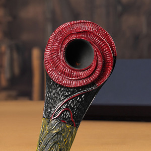 Handmade Briarwood Pipe Red Carved Floral Design Black Spout Tobacco Smoking Accessory Freestyle Shape Personal Gift - Product Image 4