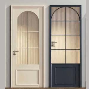 Porte battante intérieure en verre double de style français, prix d'usine ALUFRONT, couleur noir, gris, marron, porte de patio à battants avec <span class=keywords><strong>grille</strong></span> - Product Image 2