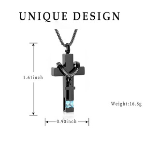Urna de aluminio para conmemorar la <span class=keywords><strong>muerte</strong></span> de los amados/mascotas, joyería de cremación, Cruz, piedras preciosas de 12 Colores, recuerdo de urna opcional - Product Image 2