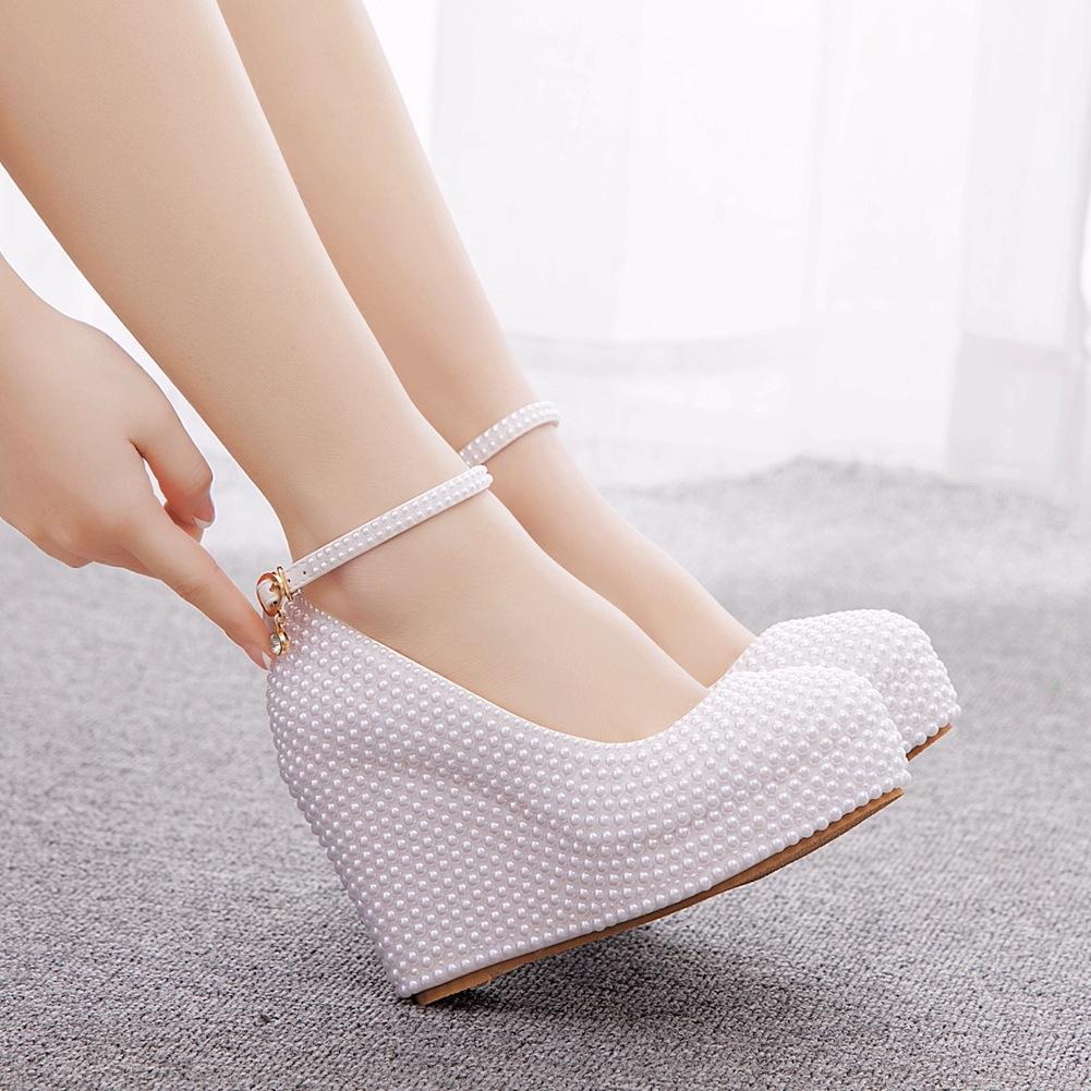 Ballet White High Wedge Shoes Party Bridal Shoes Elegant 11cm