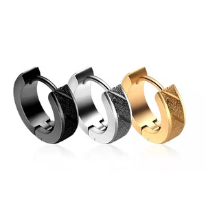 <b>Huggie</b> Earrings Titanium Steel Round Frosted Textured Geometric Unisex Fashion Hoop Earings Black <b>Silver</b> Gold Color 1 Pair Each - Product Image 1