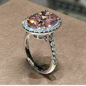 Anello con design ovale rosa, anello da dito elegante per donna - Product Image 2