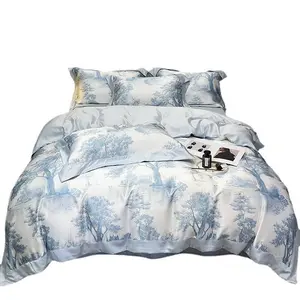 100% Tencel Satin 60S 300TC Flower printed Queen size bedding sets for home bed linen