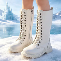 Bottines noires et blanches pour filles Yq 6608, fermeture éclair latérale, lacets, couleur unie, semelle extérieure en cuir artificiel, caoutchouc, loisirs