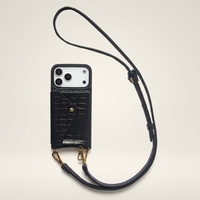 Lanière de luxe en cuir véritable gaufré croco pour coque antichoc magnétique 18 Pro Max avec porte-cartes, personnalisable OEM