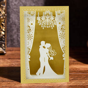 การ์ดเชิญงานแต่งงานแบบตัดเลเซอร์ล่าสุด พร้อมการ์ดโรแมนติกแบบจูบในวันแต่งงาน การ์ดอวยพรป๊อปอัพ 3 มิติ ทำมือสำหรับเจ้าบ่าวเจ้าสาว - Product Image 1