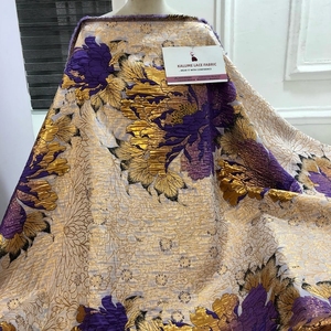 2485 Nouveauté Tissu de dentelle jacquard français en organza, tulle et maille, brocart doré africain nigérian pour la confection de robes de soirée - Product Image 2