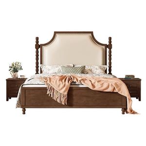 French Retro Solid Wood Storage Bed 1.5M Upholstered American <b>Walnut</b> Color Master Bedroom Double Bed - Product Image 3