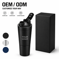 Bouteille shaker à protéines 2-en-1 en acier inoxydable de 600 ml avec gobelet de rangement de 200 ml, fouet et échelle de mesure pour la gym et le fitness