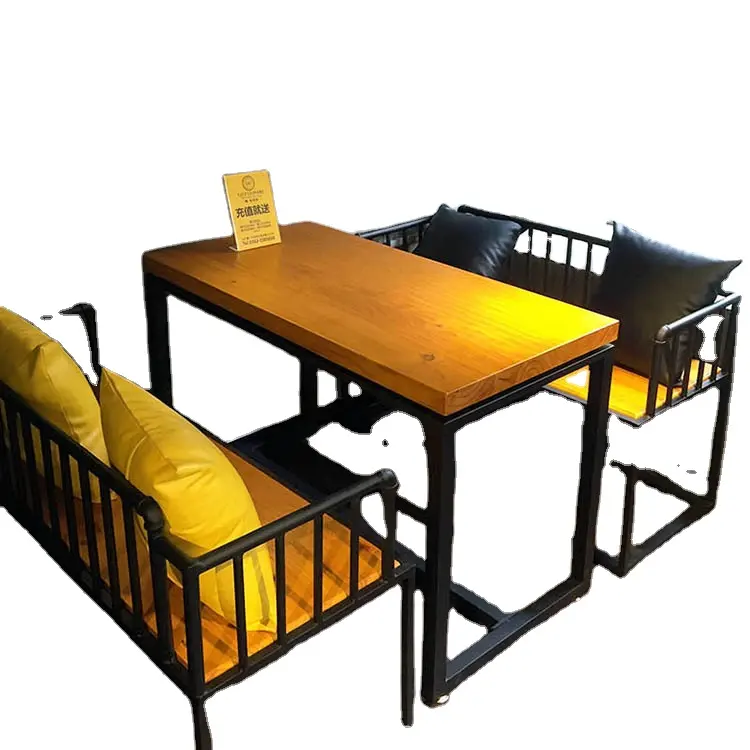 Foshan new comida rápida diseño de muebles 4 persona mesa de madera maciza para restaurante