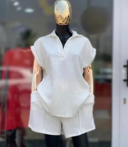 Ensemble Décontracté d'Été Grandes Tailles pour Femmes, Couleur Unie Manches Courtes Coupe Ample, Impression Numérique pour Tenue Quotidienne en Europe - Product Image 5