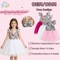 Robe Tutu Enfant Bleu Clair à Volants Floraux et Bretelles, Jupe en Tulle Multicouche Blanche, Robe de Soirée de Jardin pour Fillettes