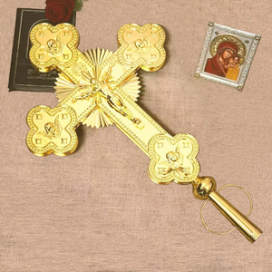 HT Đông chính thống processional chéo Kẽm hợp kim và sắt Tôn Giáo chéo với thiên thần hoặc mười hai tông đồ 75cm x 45cm - Product Image 2