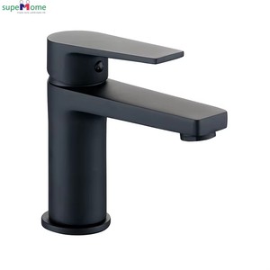 Robinet de lavabo de salle de bain moderne à trou unique, à montage sur plan, de style géométrique, noir mat, laiton antique, par le fabricant OEM Superhome - Product Image 1