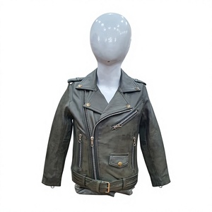 Blouson Biker Vintage en Cuir Véritable Personnalisé pour Enfants – Vente en Gros Garçons Filles – Hiver Décontracté Effet Vieilli avec Broderie et Fermeture Éclair Frontale - Product Image 1