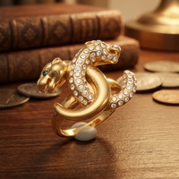 Cincin Panther Berlapis Emas 18K, Cincin Panther Model Lilit dengan Mata Zamrud, Perhiasan Tahan Air, Cincin Leopard Kristal Hip Hop