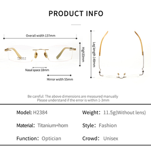 H2384 リムレスバッファローホーン眼鏡 ファッション光学フレーム 純チタンアイウェア 眼鏡フレーム ホットセール 男女兼用メガネ - Product Image 5