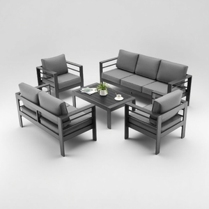 طقم كنب خارجي حديث من الألومنيوم الأكثر مبيعًا للمطاعم والفلل والحدائق وكراسي الطعام المصنوعة من حبال النسيج للمساحات الخارجية - Product Image 1