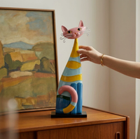 Figurines de chats rayés colorés, décorations pour la maison, artisanat de table, objets décoratifs mignons en forme d'animaux