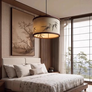 Song Dynasty Aesthetics Bamboo Leaf Pendant Light Chinese Retro Zen Style Fabric Light for Living Room Dining Room Tea Room - Product Image 4