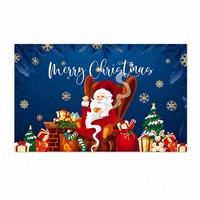 Toile de fond de Noël en polyester 100D 180x110cm avec fauteuil du Père Noël, lapin et boîte cadeau, œillets métalliques, pour affichage en magasin