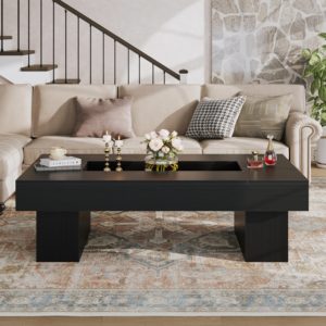 Tavolino da Caffè in Legno con Illuminazione RGB Personalizzabile, Design Moderno con Vano Centrale per Hotel e Appartamenti - Product Image 4