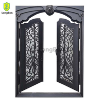 Porte d'entrée double en fer forgé à dessus carré, en acier, pour extérieur, porte de sécurité en métal