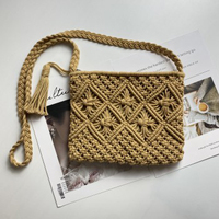 Tas selempang jerami Fashion pabrik tas tangan anyaman sederhana kasual untuk wanita tali katun tas bahu musim panas kepang