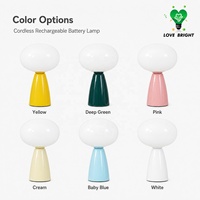 Lampe de table champignon rechargeable en céramique avec abat-jour en verre, USB-C, 3 températures de couleur, tactile, intensité réglable, sans fil, simple, pour hôtel et restaurant