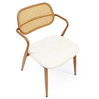 Fauteuil de salle à manger moderne en rotin avec dossier en bois et structure métallique rembourrée pour appartement, atelier, restaurant, café