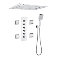 Système de douche mural encastré moderne en acier inoxydable à 6 voies avec pommeau de pluie au plafond, 4 jets latéraux et douchette à main pour salle de bain