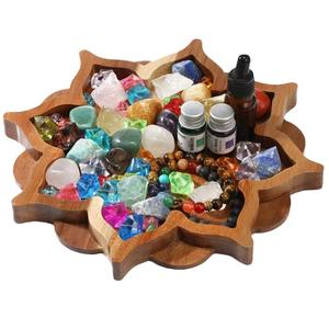 Plateau à fleurs vintage en acacia, plateau de présentation en bois massif pour cristaux, boîte de rangement de bijoux de bureau, boîte d'aromathérapie couleur naturelle Ly1224 - Product Image 1