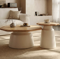 Ensemble de tables basses design en bois massif de forme irrégulière, style minimaliste moderne, blanc crème, sans assemblage, meubles pour la maison