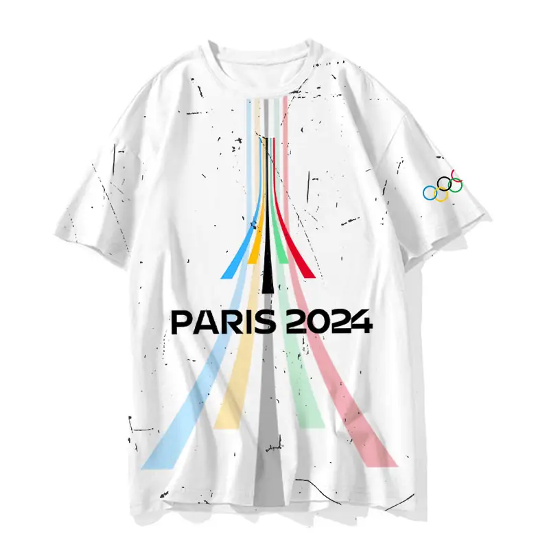 2024年パリマスコット同スタイル周辺速乾性半袖Tシャツ男性用と女性用クールアイスシルク半袖ボディ