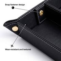 Plateau de rangement en cuir PU à deux compartiments gravé au laser pour clés et pièces de monnaie, personnalisable