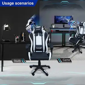 2021 현대 사무실 가구 저렴한 신라 게이머 블랙 인체 공학적 안락 의자 Pu 가죽 컴퓨터 게임 의자 레이싱 게임 의자