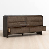 Commode large de style français moderne et luxueuse en bois avec 6 tiroirs, finition noyer, meuble de chambre à coucher