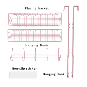 Étagère <span class=keywords><strong>de</strong></span> rangement rose détachable à suspendre derrière la <span class=keywords><strong>porte</strong></span> avec panier en maille pour serviettes, chapeaux, sacs à main, manteaux - Product Image 3
