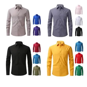 Customization Polyester / Cotton Dress Shirts Solid Color custom Formal Shirts For Men