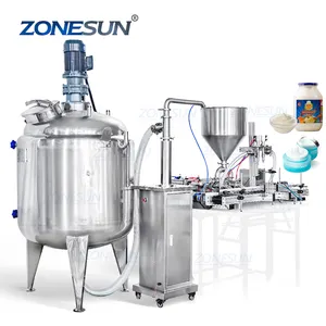 ZONESUN ZS-DTPT2自动双头化妆品洗涤剂洗发水瓶膏体灌装机，带混合罐和进料泵