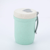 Nouveau Style paille de blé soupe tasse 300ml blé main tasse scellé soupe bol petit déjeuner boisson Portable pot boîte à lunch avec cuillère bouteille
