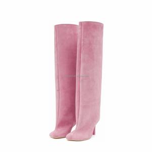 Bottes hautes anatomiques en cuir véritable et <span class=keywords><strong>daim</strong></span> vert, à bout carré modifié, talon aiguille de 6,35 cm, à enfiler, pour jambe large, en cuir de veau - Product Image 5