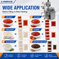 Vul- en verpakkingsmachine voor eetbare olie, fruitpulp, vloeibare melk, honing, soja, tomaten, chilipeperpasta, saus, sachetjes en zakjes.