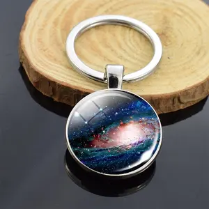 Galaxy Key จักรวาลด้านนอก Double Side Glass Cabochon Keychain จี้ Keyring ดาราศาสตร์คนรักของขวัญ