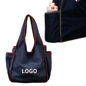 Custom Reusable Rectangle Dark Blue Polyester Foldable Shopping Bag <b>for</b> Daily Use - Product Image 1