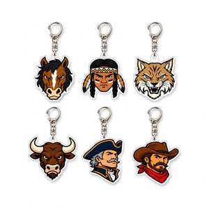 Llavero de acrílico personalizado, 6 piezas, con motivos de mascota del oeste: Caballo, Vaquero, Capitán, Gato Salvaje, Toro, impresión UV a doble cara, venta al por mayor - Product Image 1