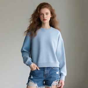All'ingrosso OEM donna allentata Pullover Crop <span class=keywords><strong>oversize</strong></span> stampa personalizzata cotone Cropped girocollo Top felpa da donna - Product Image 2